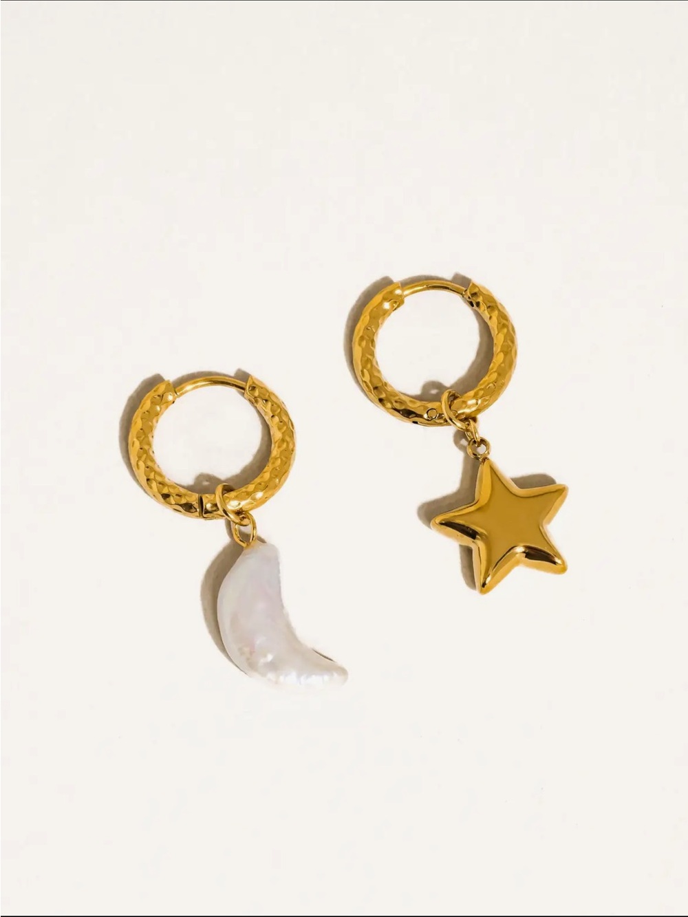 18k plated Gold Hoop Earrings with Star and Moon Charms